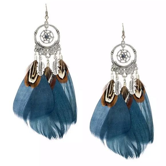 Lex T’s Closet Jewelry - BOGO! Dream Catcher Feather Earrings Navy Silver